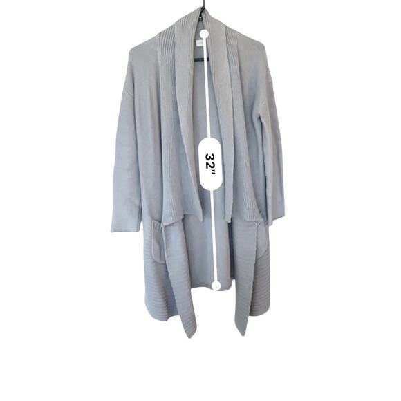 Poetry Light Gray Open Shawl Collar Sweater Relaxed Cardigan Medium 100% Cotton - Picture 3 of 7